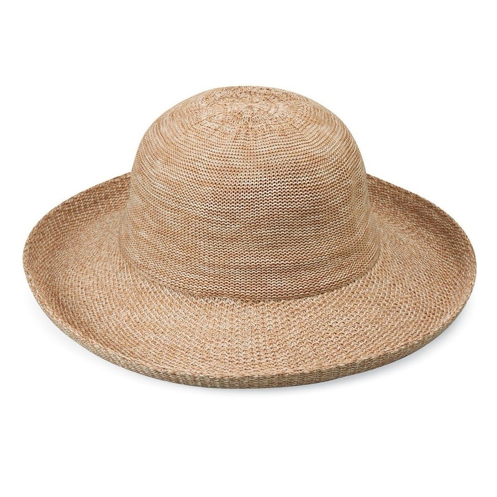 Wallaroo Hat Company Petite Victoria Sun Straw Hat Mixed Camel Beige Packable